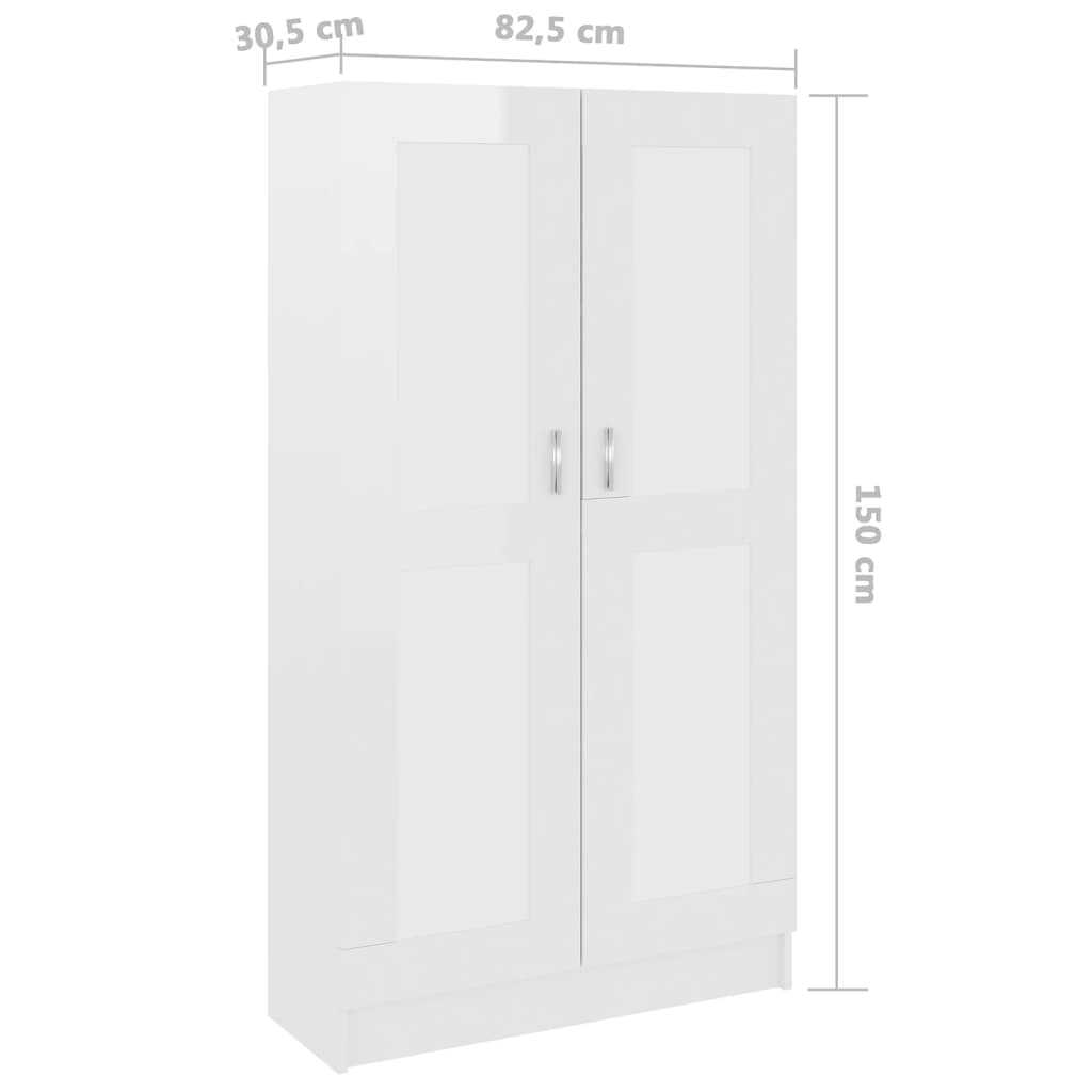 Book Cabinet High Gloss White 82.5x30.5x150 cm Engineered Wood